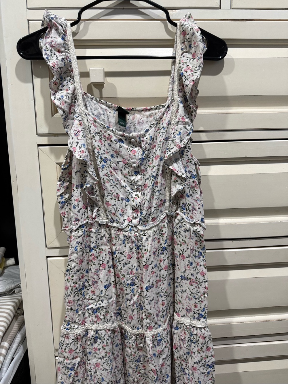wild fable Cream Floral Button-Front Sundress with Pink & Blue Flowers